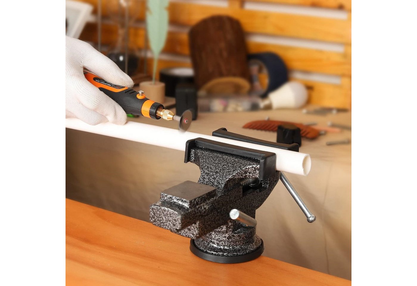 ENJOYWOOD Schraubstock, 1-St., 3,15 Zoll Tischklemme, 360°-Schwenkbasis, Universal Schraubstock für Heimgebrauch mit 62 mm Spannweite Bild 3