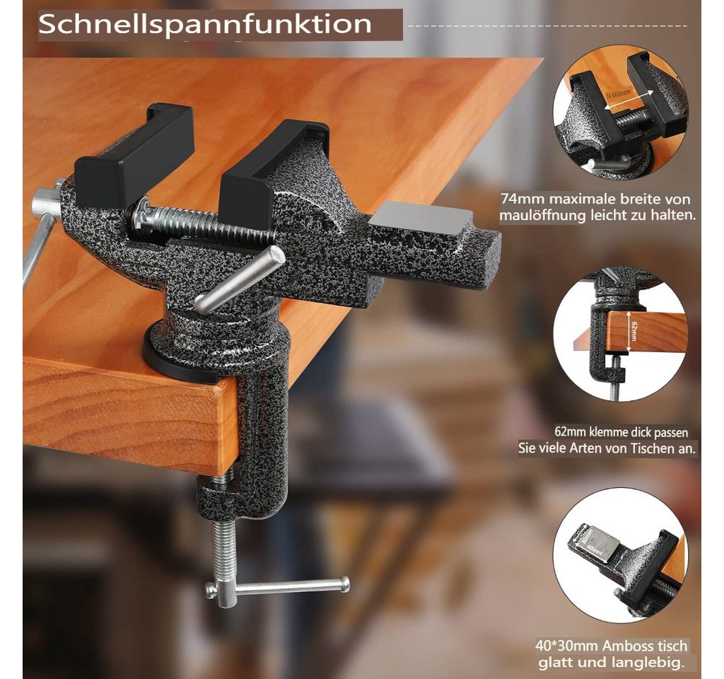 ENJOYWOOD Schraubstock, 1-St., 3,15 Zoll Tischklemme, 360°-Schwenkbasis, Universal Schraubstock für Heimgebrauch mit 62 mm Spannweite Bild 4