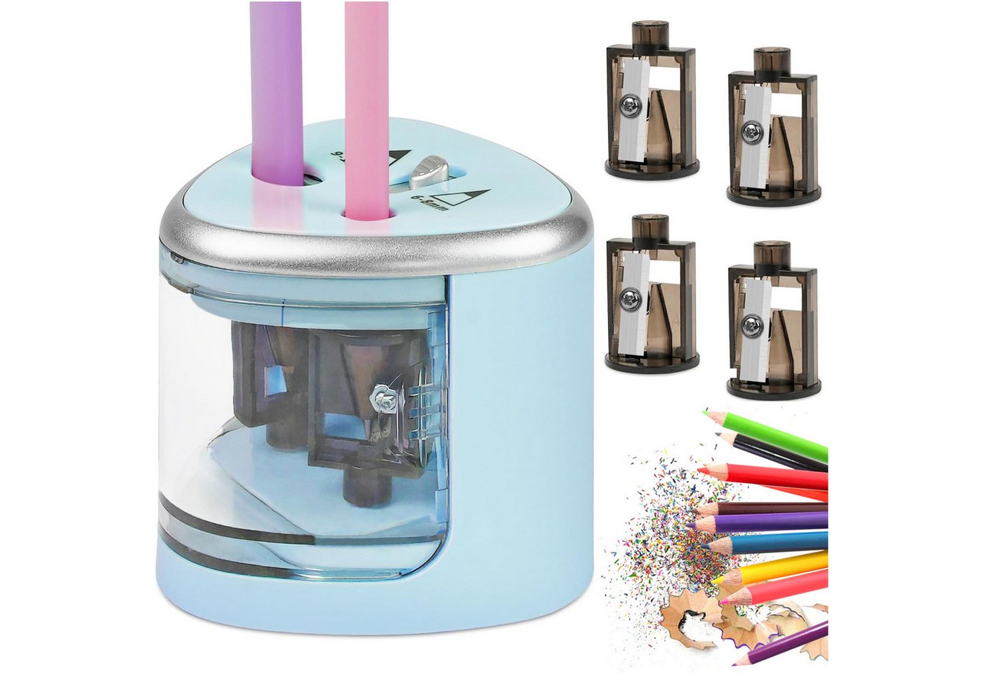 Senmudi Anspitzer Anspitzer Doppelspitzer, Doppelloch-Batteriespitzer für 6-12mm, No.2/Buntstifte,schnellen Anspitzen,geeignet für Schule Klassenzimmer