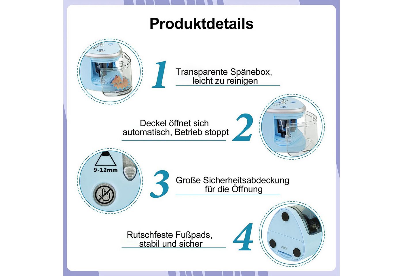 Senmudi Anspitzer Anspitzer Doppelspitzer, Doppelloch-Batteriespitzer für 6-12mm, No.2/Buntstifte,schnellen Anspitzen,geeignet für Schule Klassenzimmer Bild 5