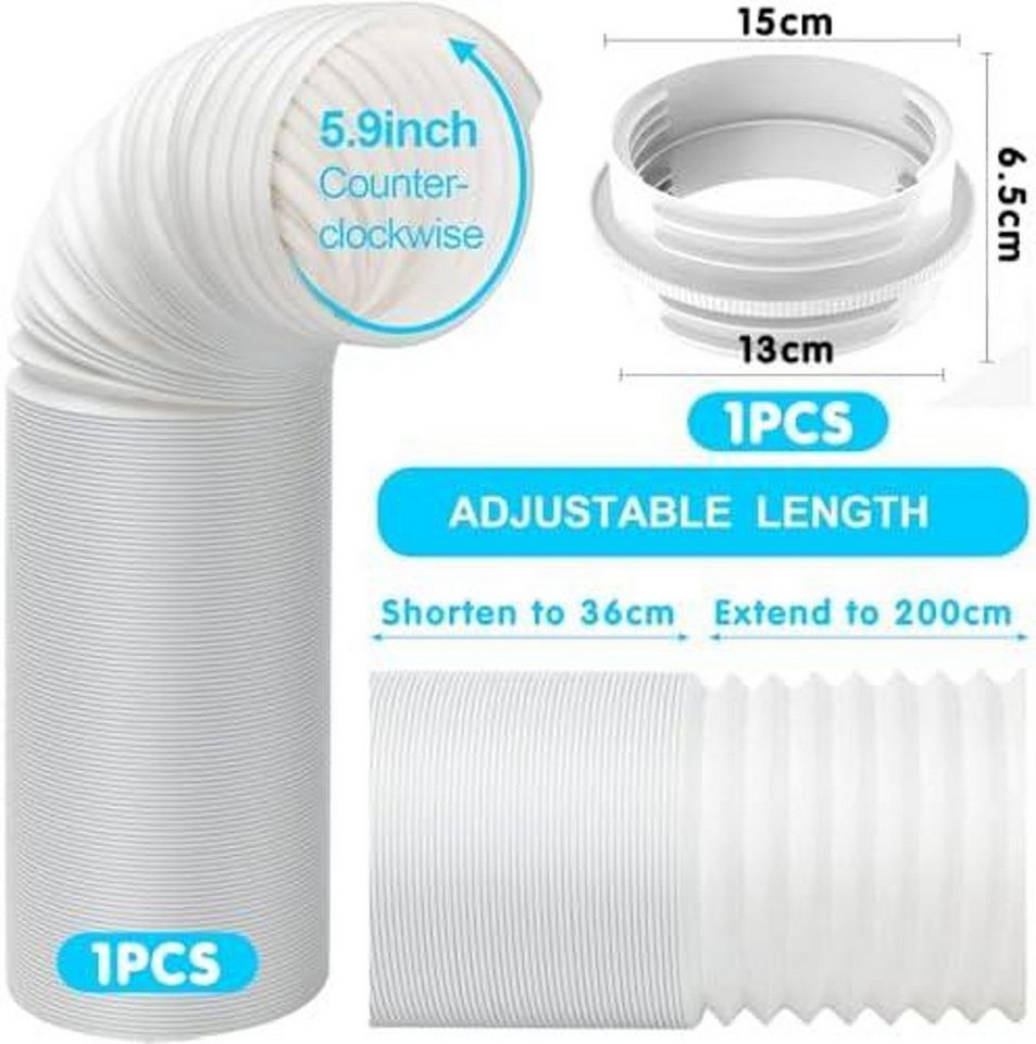 FELIXLEO Staubsaugerzubehörtasche Abluftschlauch Klimageraet 200cm mit Adapter 130mm Klimaanlage (3-tlg)