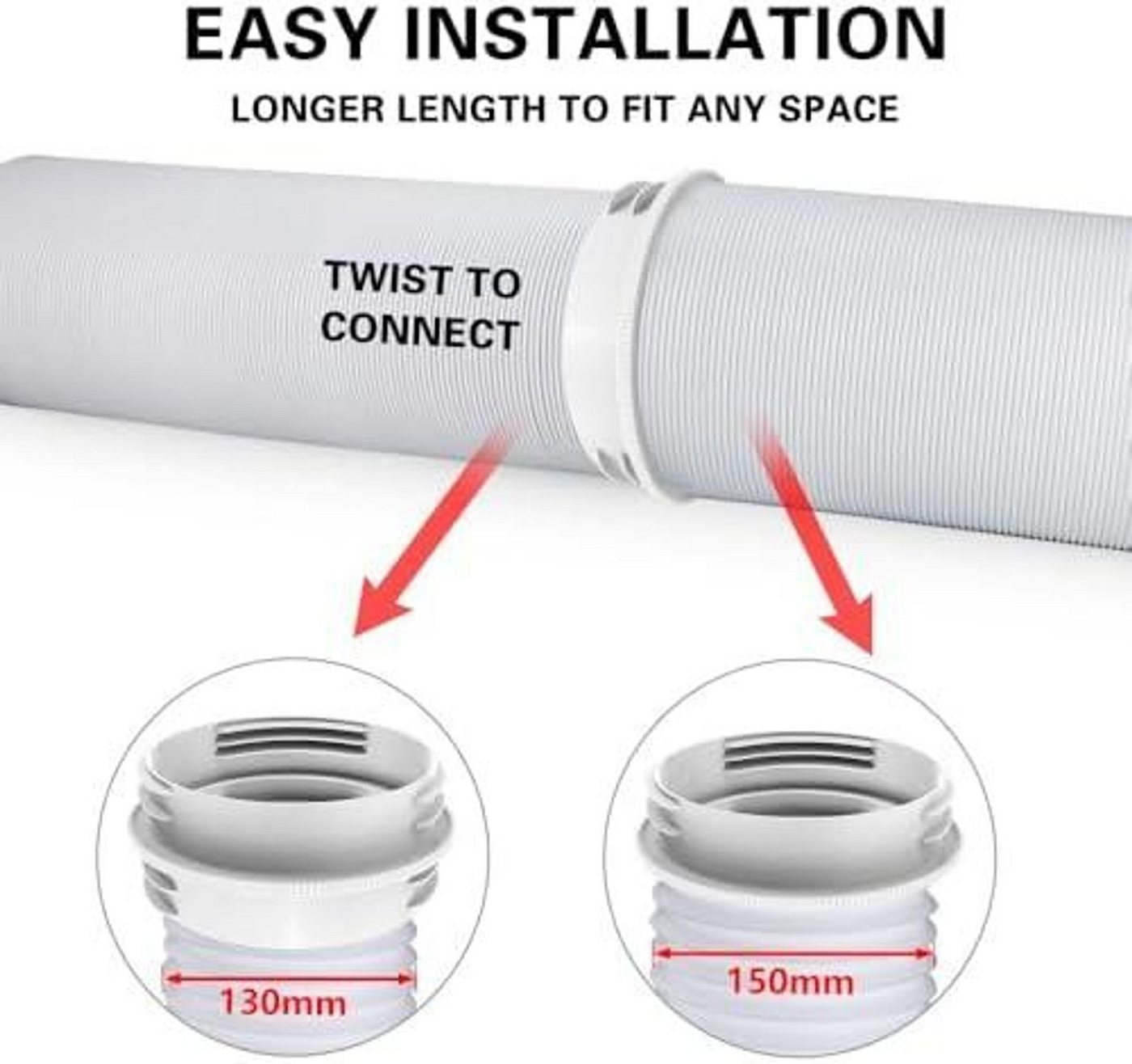 FELIXLEO Staubsaugerzubehörtasche Abluftschlauch Klimageraet 200cm mit Adapter 130mm Klimaanlage (3-tlg) Bild 3