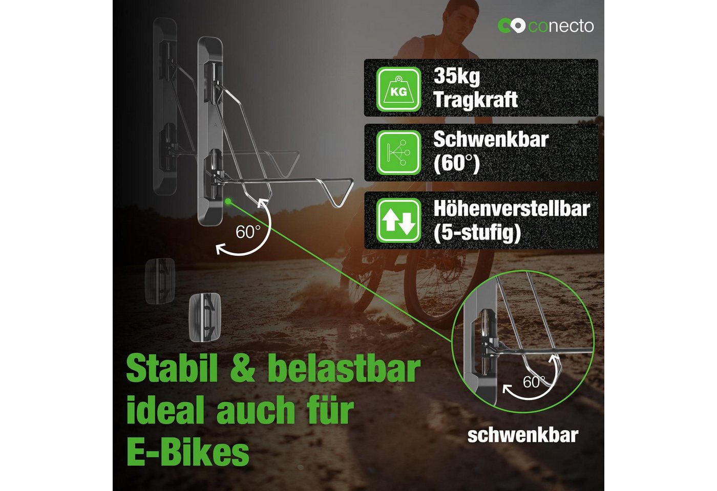 conecto Fahrradwandhalterung Fahrrad Wandhalterung Wandaufhänger schwenkbar, Fahrradtypen