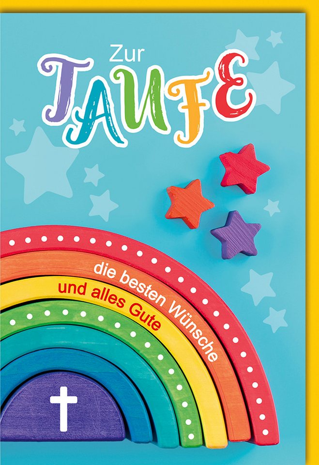 Verlag Dominique Grußkarten Taufe - Glückwunschkarte im Format 11,5 x 17 cm - Holzregenbogen