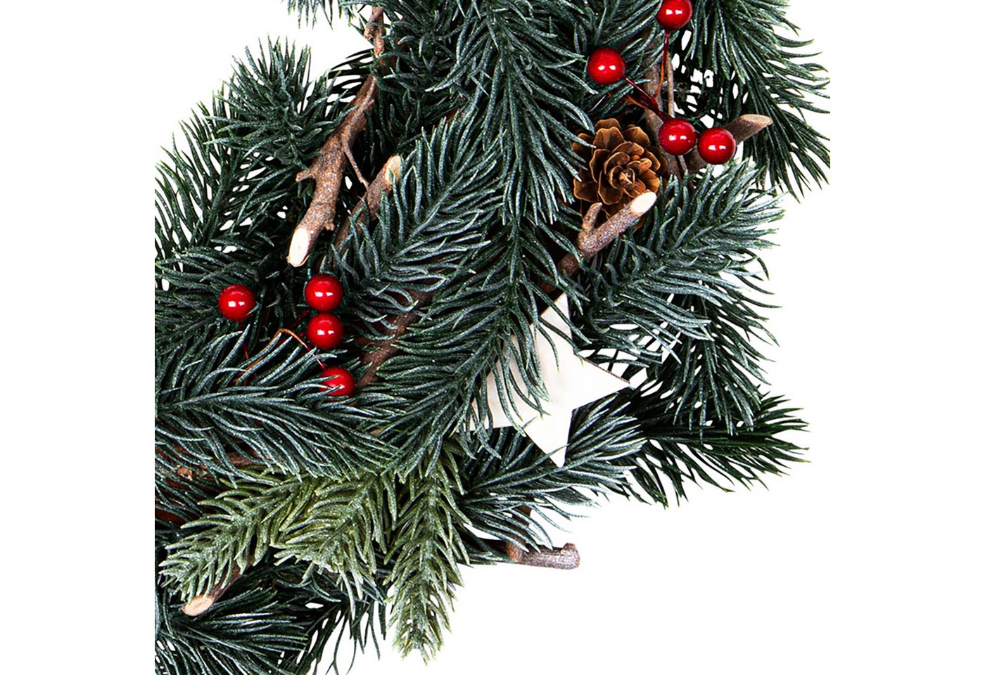 Spetebo Dekokranz Künstlicher Tannenkranz mit Schnee Beeren und Tannenzapfen, Weihnachts Türkranz zum Aufhängen mit Dekoration