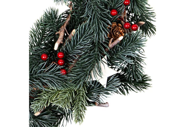 Spetebo Dekokranz Künstlicher Tannenkranz mit Schnee Beeren und Tannenzapfen, Weihnachts Türkranz zum Aufhängen mit Dekoration