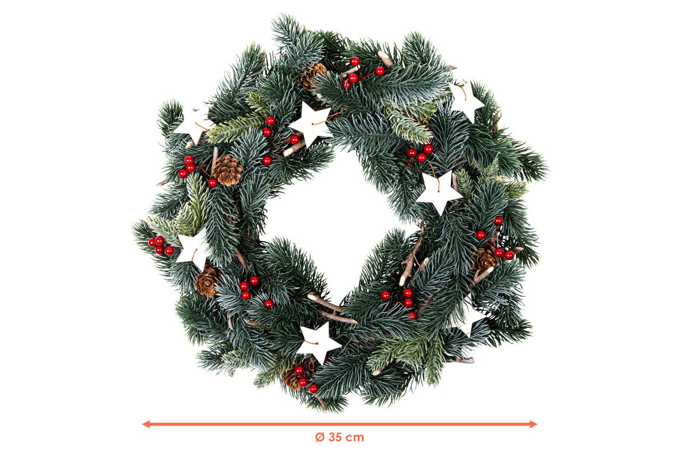 Spetebo Dekokranz Künstlicher Tannenkranz mit Schnee Beeren und Tannenzapfen, Weihnachts Türkranz zum Aufhängen mit Dekoration Bild 2
