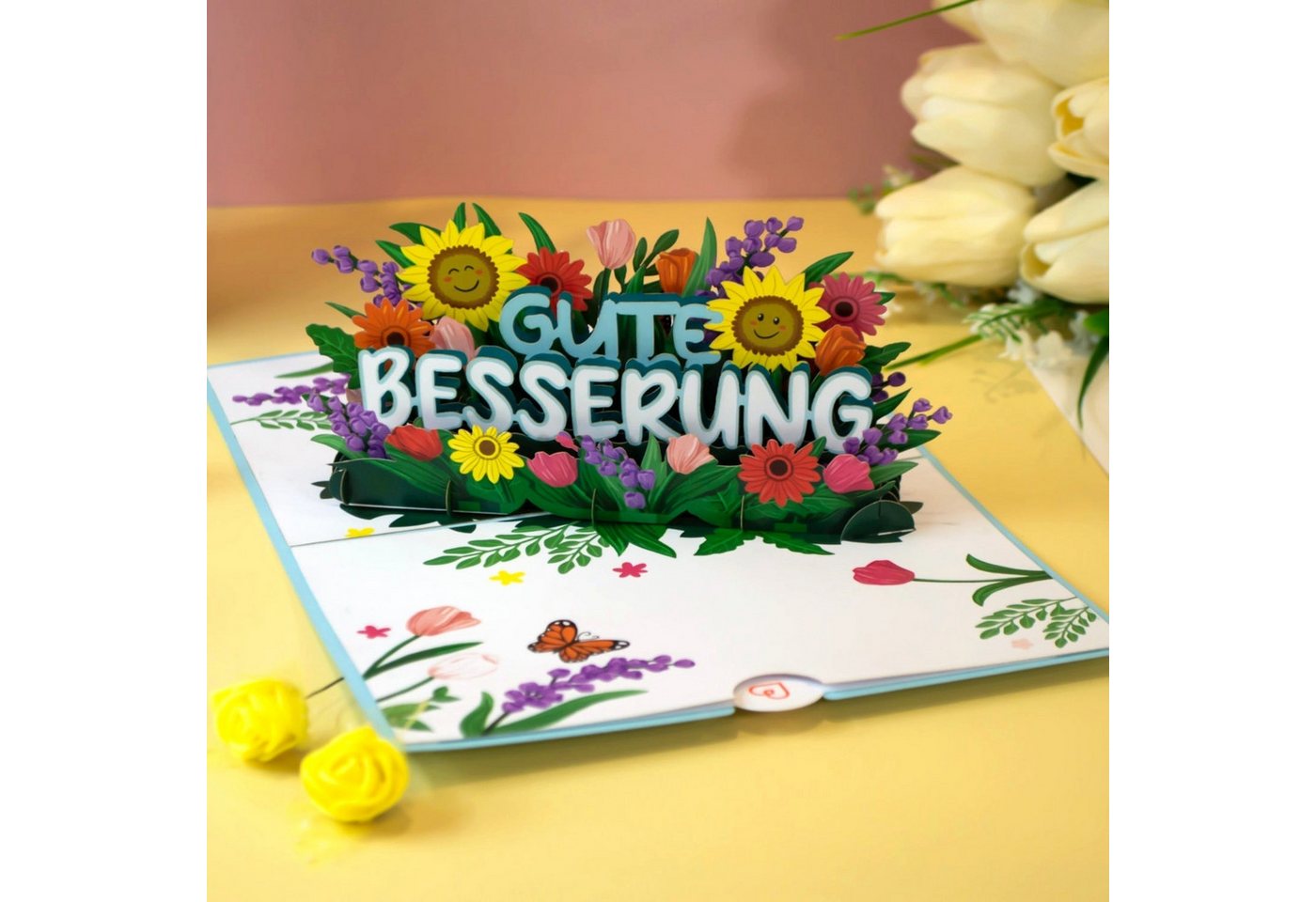 papercrush Genesungskarte Gute Besserung Pop-Up Karte, Geschenk zur Genesung, Handgemacht