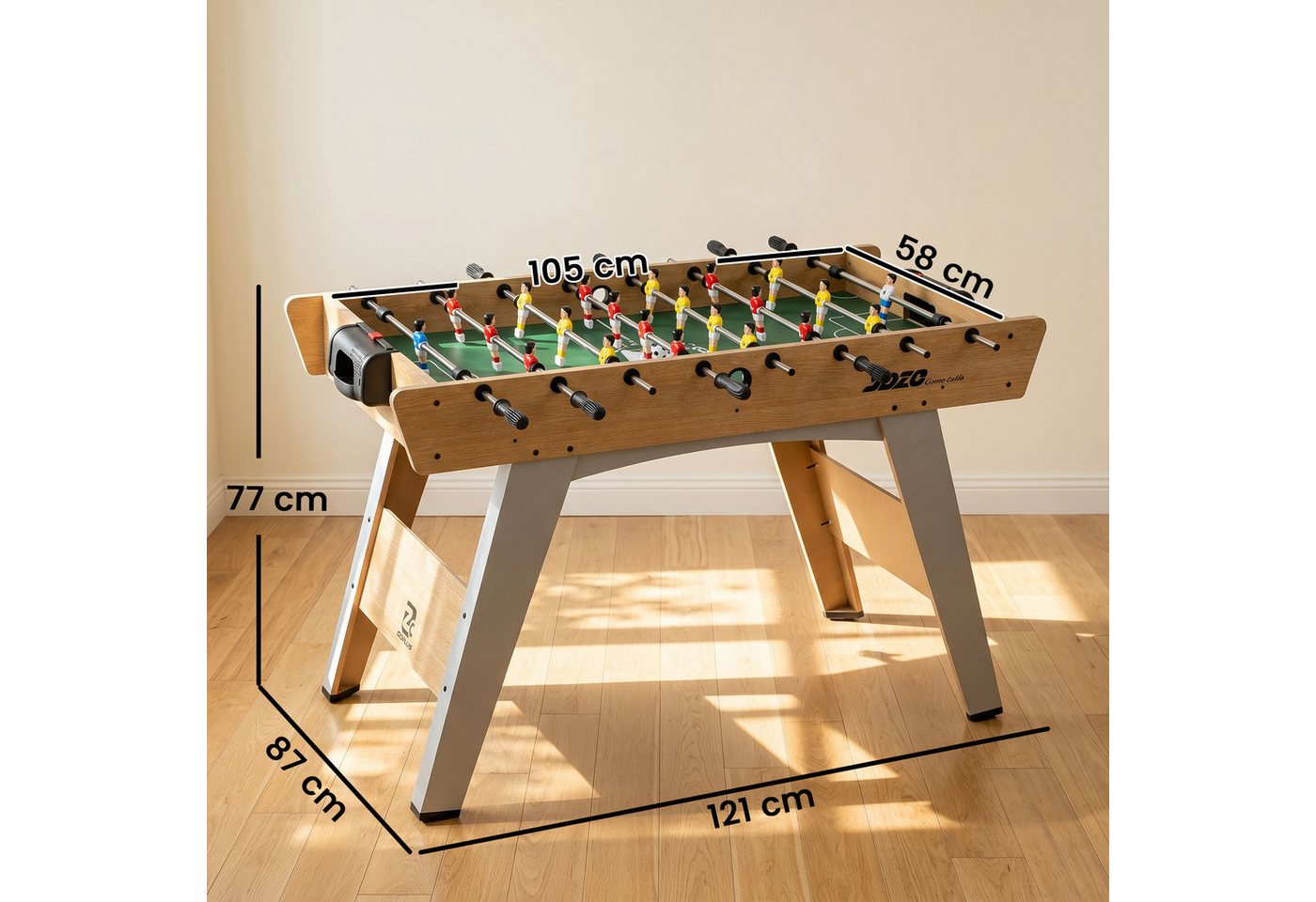 SPORTNOW Kickertisch Tischkicker inkl 22 Kicker 2 Bälle Rutschfest Griffe Punktezähler (Tischfußball, 3-tlg., für Kinder & Erwachsene), 121x87x77cm Naturholz Bild 2