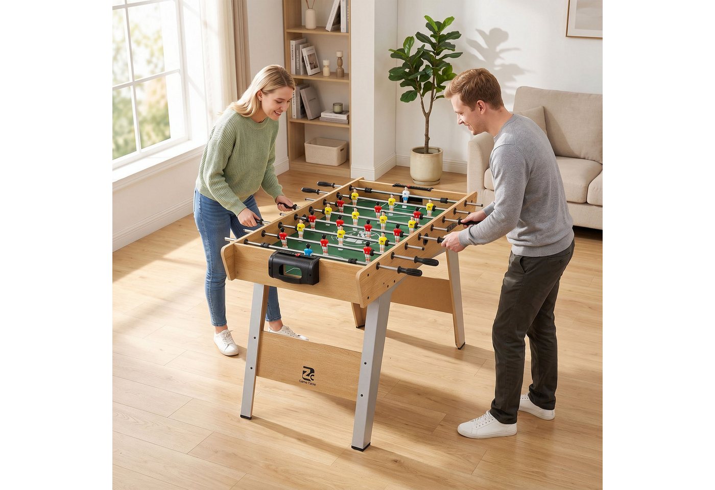 SPORTNOW Kickertisch Tischkicker inkl 22 Kicker 2 Bälle Rutschfest Griffe Punktezähler (Tischfußball, 3-tlg., für Kinder & Erwachsene), 121x87x77cm Naturholz Bild 3