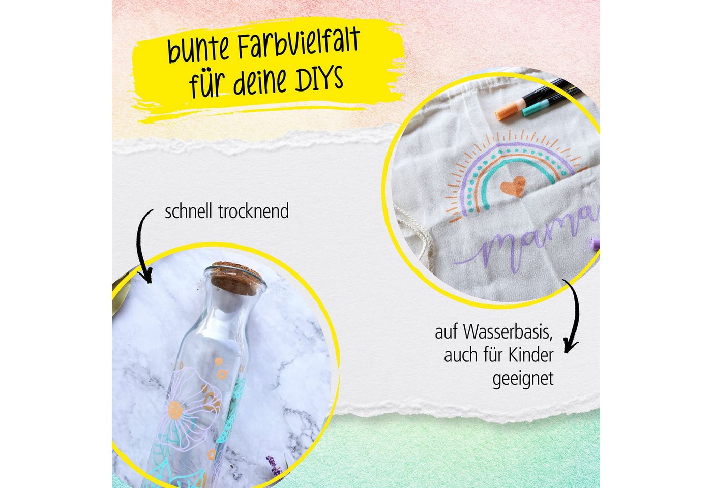 Online Pen Fineliner Pastel Lettering, (6x pastellige Acryl-Stifte, deckend, Handlettering-Stifte mit verschiedenen Spitzen), Fineliner & Marker in Beige, Lavendel und Türkis