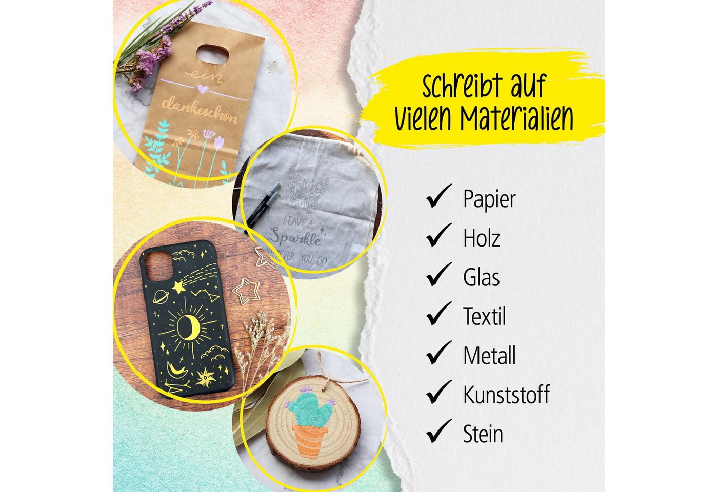Online Pen Fineliner Pastel Lettering, (6x pastellige Acryl-Stifte, deckend, Handlettering-Stifte mit verschiedenen Spitzen), Fineliner & Marker in Beige, Lavendel und Türkis Bild 2