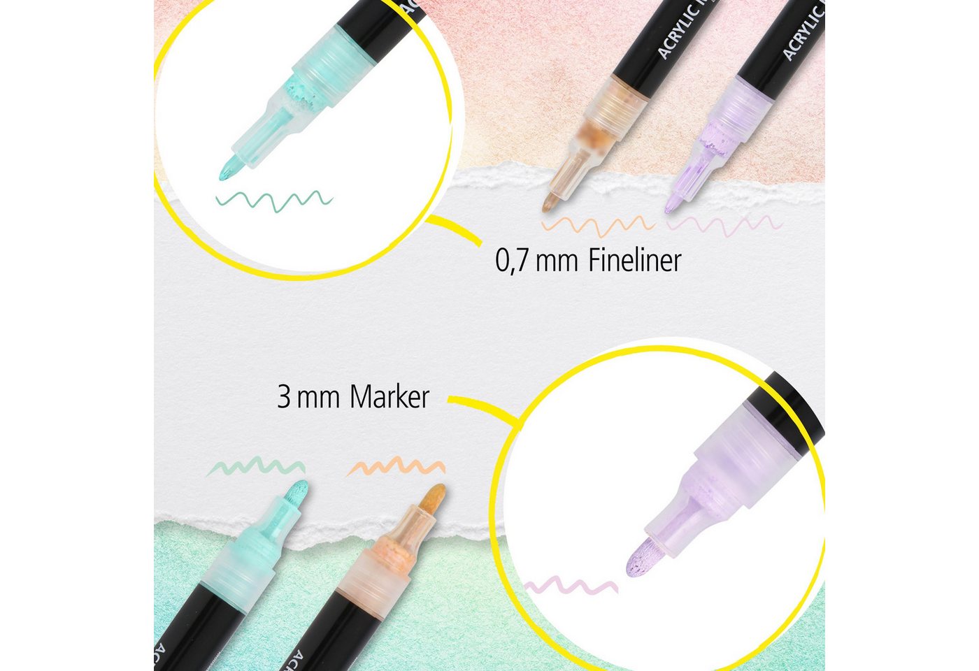 Online Pen Fineliner Pastel Lettering, (6x pastellige Acryl-Stifte, deckend, Handlettering-Stifte mit verschiedenen Spitzen), Fineliner & Marker in Beige, Lavendel und Türkis Bild 3