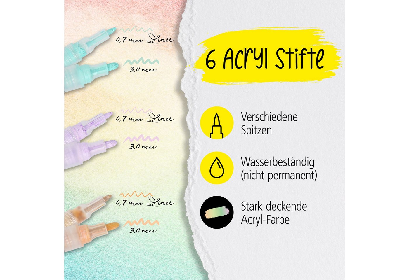 Online Pen Fineliner Pastel Lettering, (6x pastellige Acryl-Stifte, deckend, Handlettering-Stifte mit verschiedenen Spitzen), Fineliner & Marker in Beige, Lavendel und Türkis Bild 4