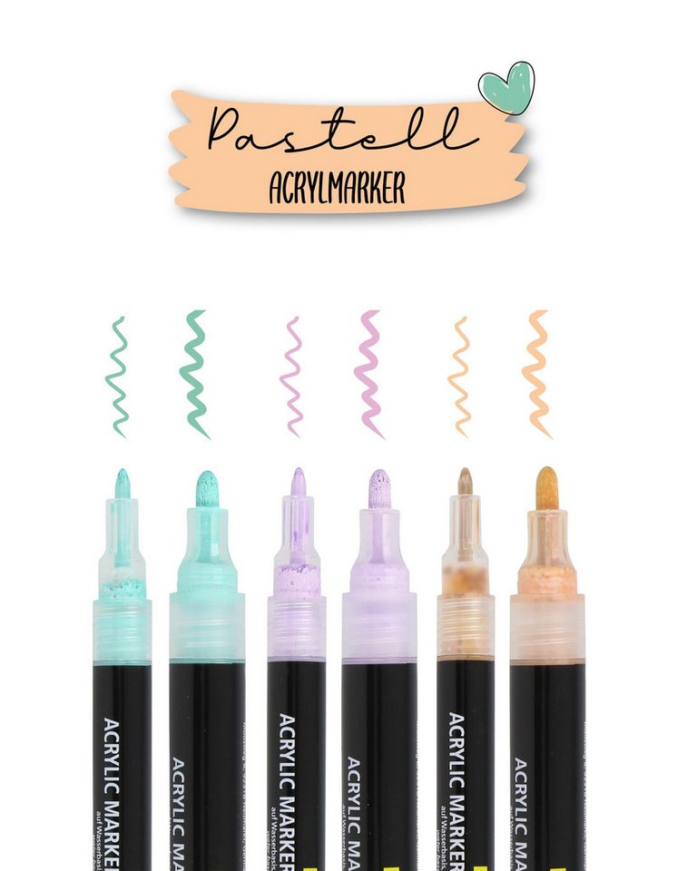 Online Pen Fineliner Pastel Lettering, (6x pastellige Acryl-Stifte, deckend, Handlettering-Stifte mit verschiedenen Spitzen), Fineliner & Marker in Beige, Lavendel und Türkis Bild 5