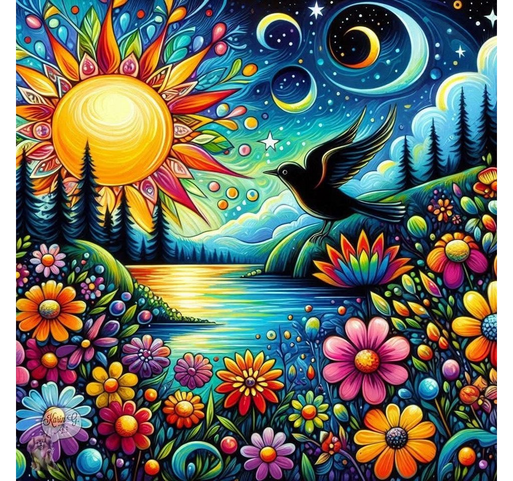 Rötting Design Malen nach Zahlen BASTELIDEE 5d Diamond Painting Set Motiv farbenfrohe Seenlandschaft (Komplett-Set), Diamond Painting Vollbild, Lieferung enthält alle Utensilien