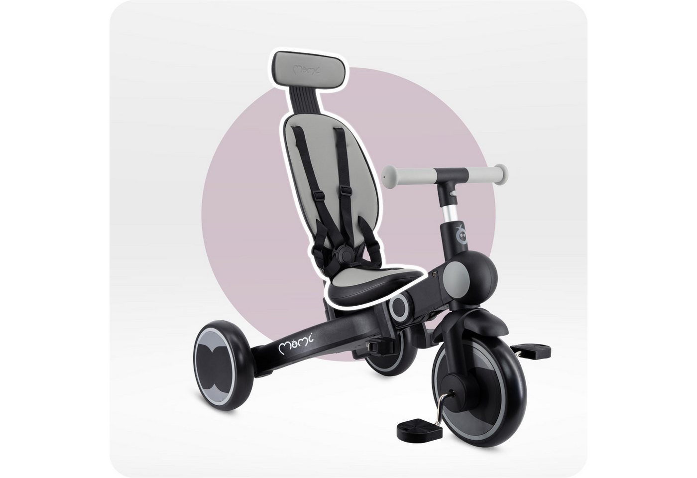 MoMi Laufrad Solivia 8, 7 Zoll, 4in1 Dreirad mit Schiebestange, klappbar, Freilauf & Verdeck Bild 2