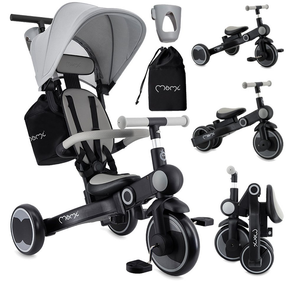 MoMi Laufrad Solivia 8, 7 Zoll, 4in1 Dreirad mit Schiebestange, klappbar, Freilauf & Verdeck Bild 5