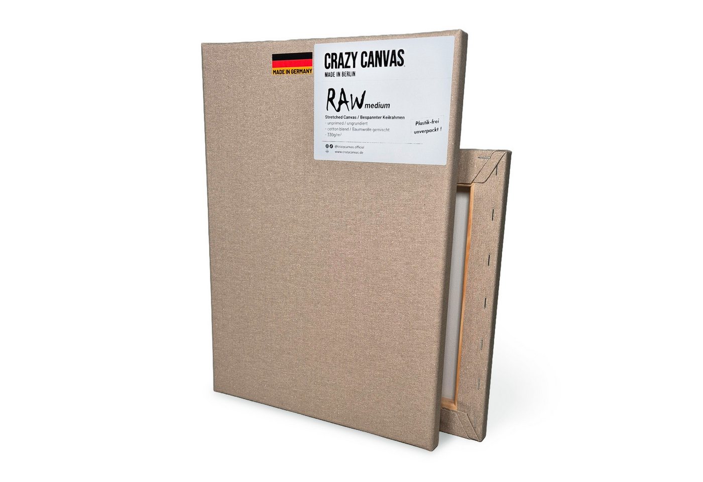 Crazy Canvas Leinwand RAW Medium 30x30 cm, 2er Pack, mittlere Struktur, versandfrei, ungrundiert, 330 g/m², mittlere Struktur, Leinenoptik, Made in Berlin Bild 5