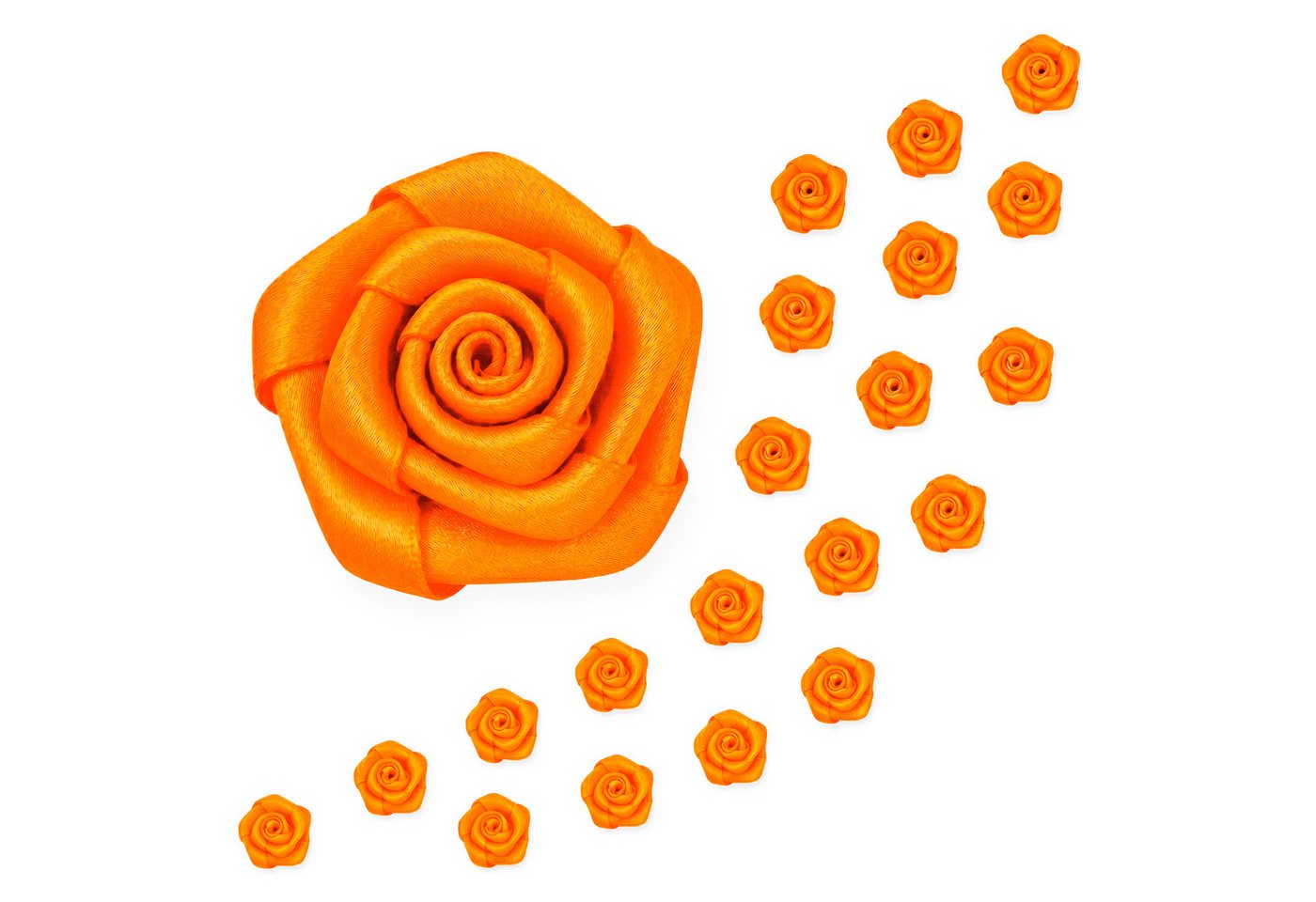Creativery Streudeko, Satinrosen 15mm zum Basteln & Aufnähen 20 Stück Orange