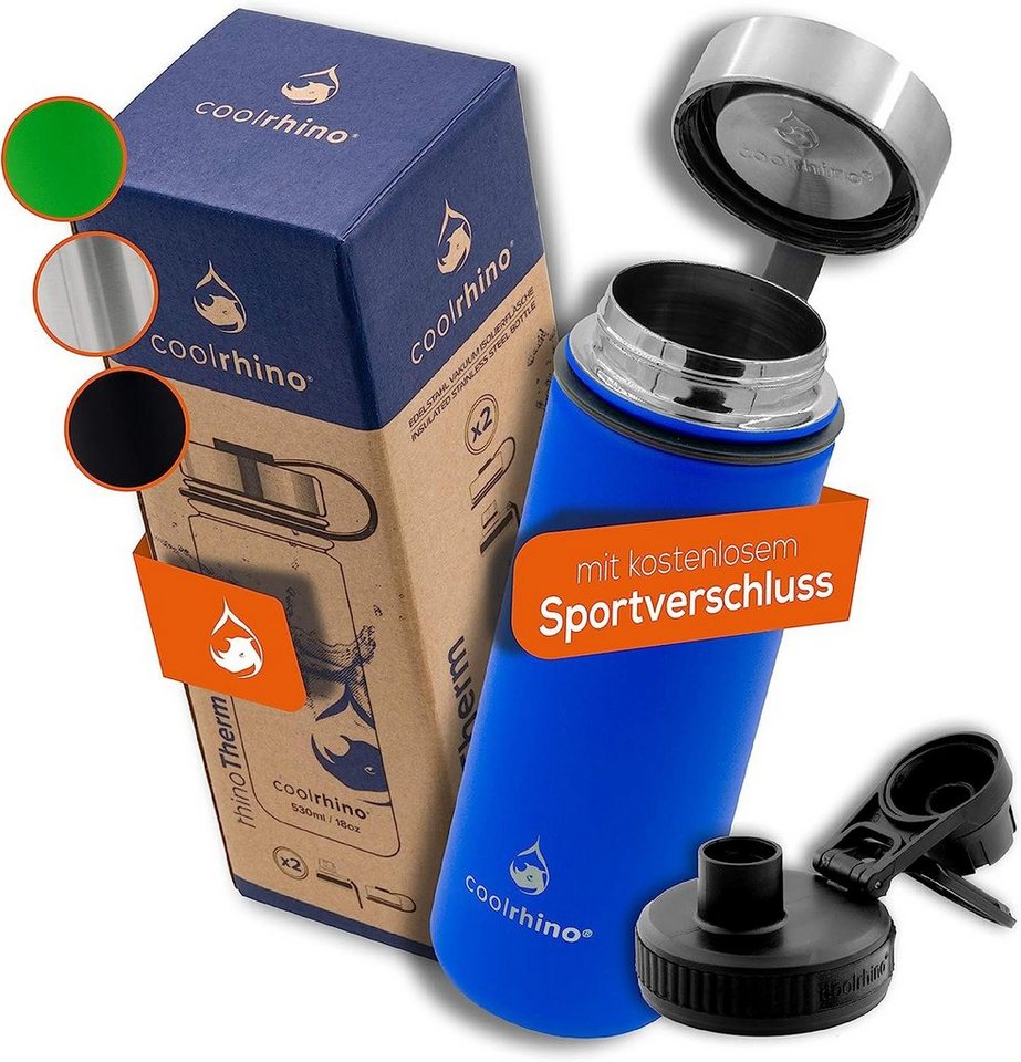 coolrhino Isolierflasche rhinoTherm Edelstahl Trinkflasche 530 ml / 950 ml, Kohlensäure geeignet, BPA-frei Thermosflasche doppelwandig