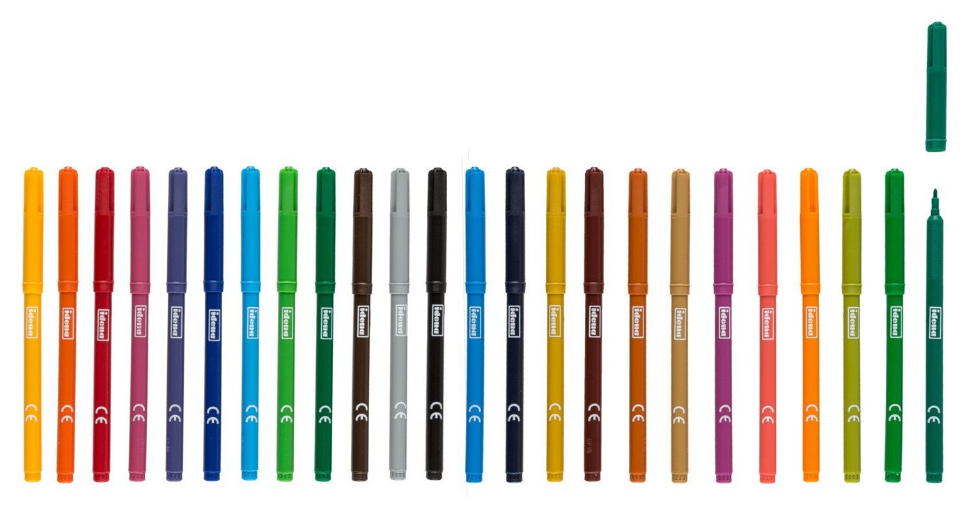 Idena Faserstift Idena 10038 - Fasermaler, 24 Stück im Kartonetui, mit 2 mm Spitze