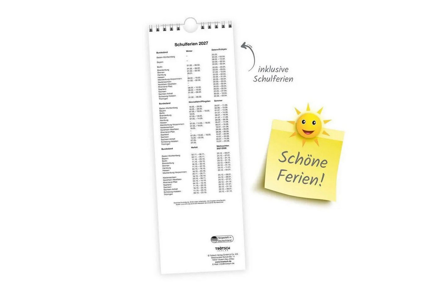 Trötsch Verlag Wandkalender TRÖTSCH - Streifenkalender Katzen 2027 Notizkalender