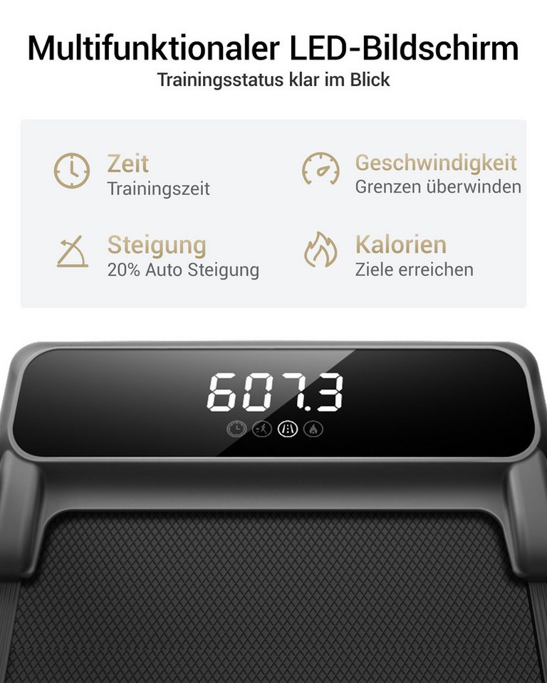 LONTEK Laufband mit Steigung AUTO 20%, 1–12 km/h (1-tlg), Untertisch-Laufband mit Fernbedienung und LED-Anzeige Bild 5