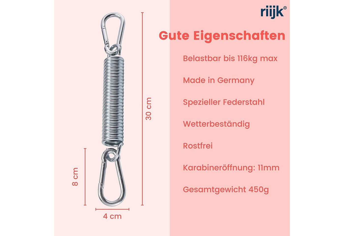 riijk Boxsackfeder Schwingfeder mit Karabiner, Schwingfeder für Hängesessel, Boxsack, Sonnensegel Bild 4