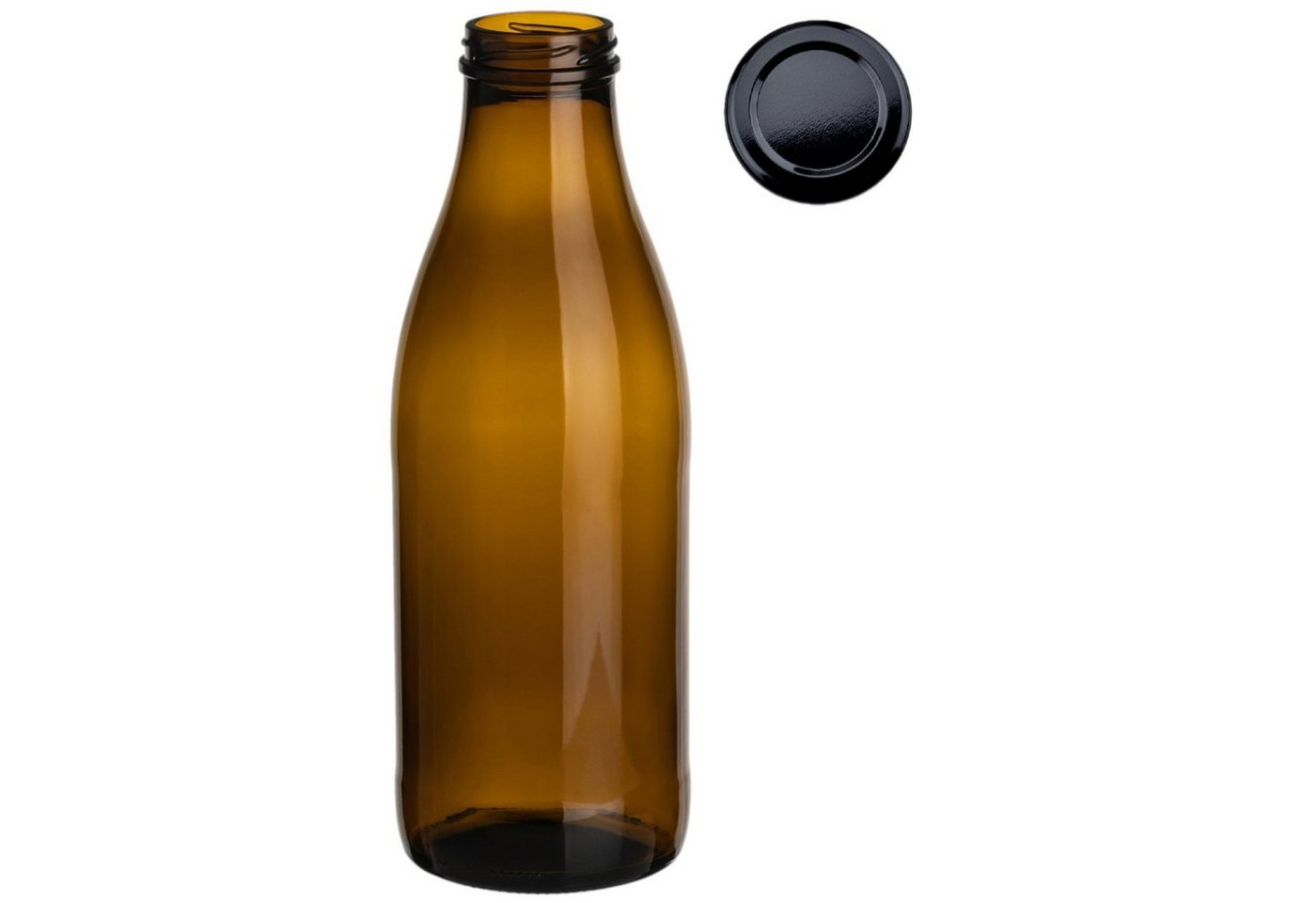 gouveo Trinkflasche Saftflaschen 1000 ml mit Schraub-Deckel - Große Flasche 1,0 l aus Glas, 6er Set, braun/schwarz Bild 2
