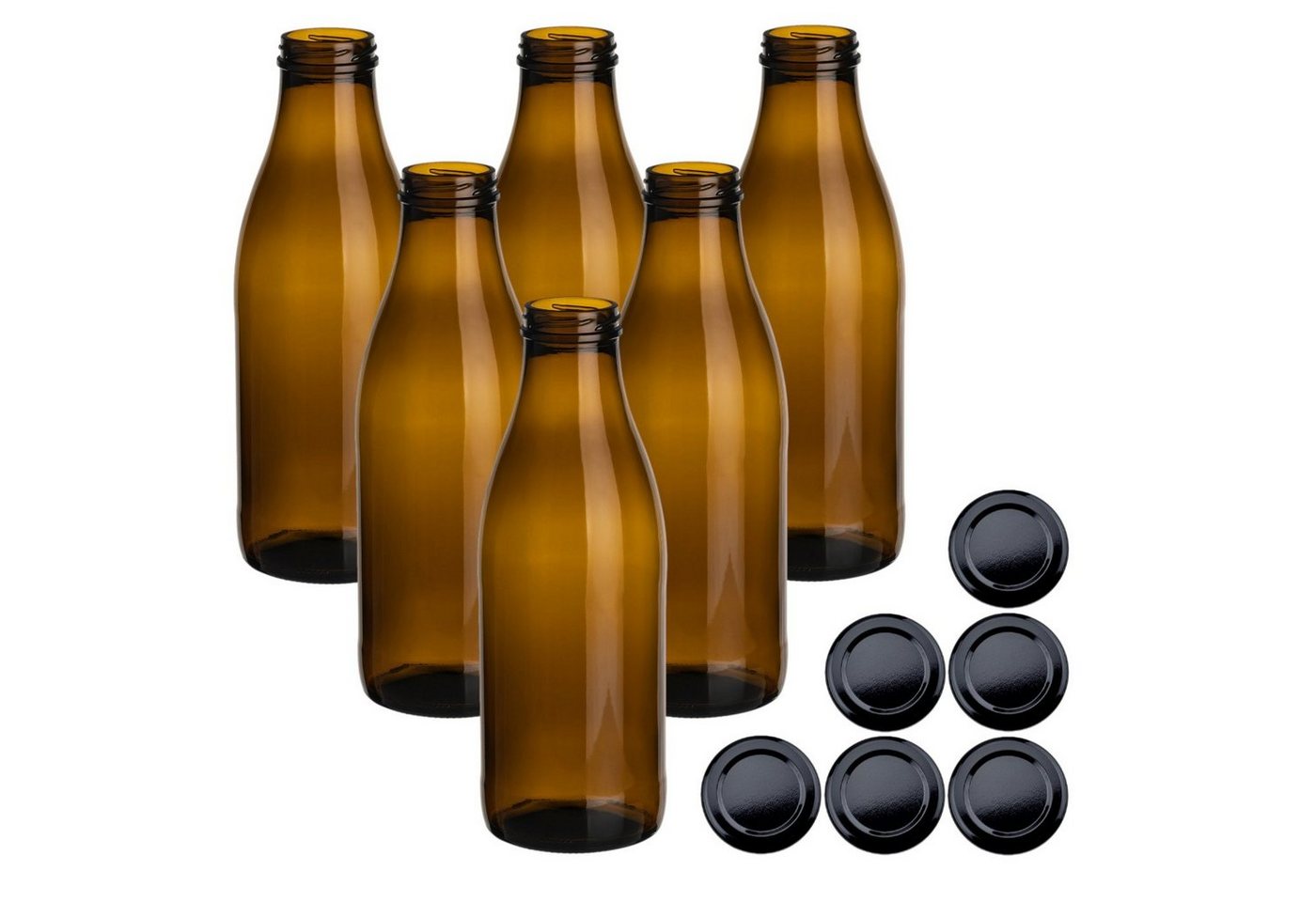 gouveo Trinkflasche Saftflaschen 1000 ml mit Schraub-Deckel - Große Flasche 1,0 l aus Glas, 6er Set, braun/schwarz Bild 4