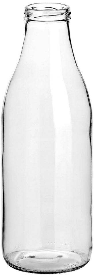 gouveo Trinkflasche Saftflaschen 1000 ml mit Schraub-Deckel - Große Flasche 1,0 l aus Glas, 20er Set, weiß