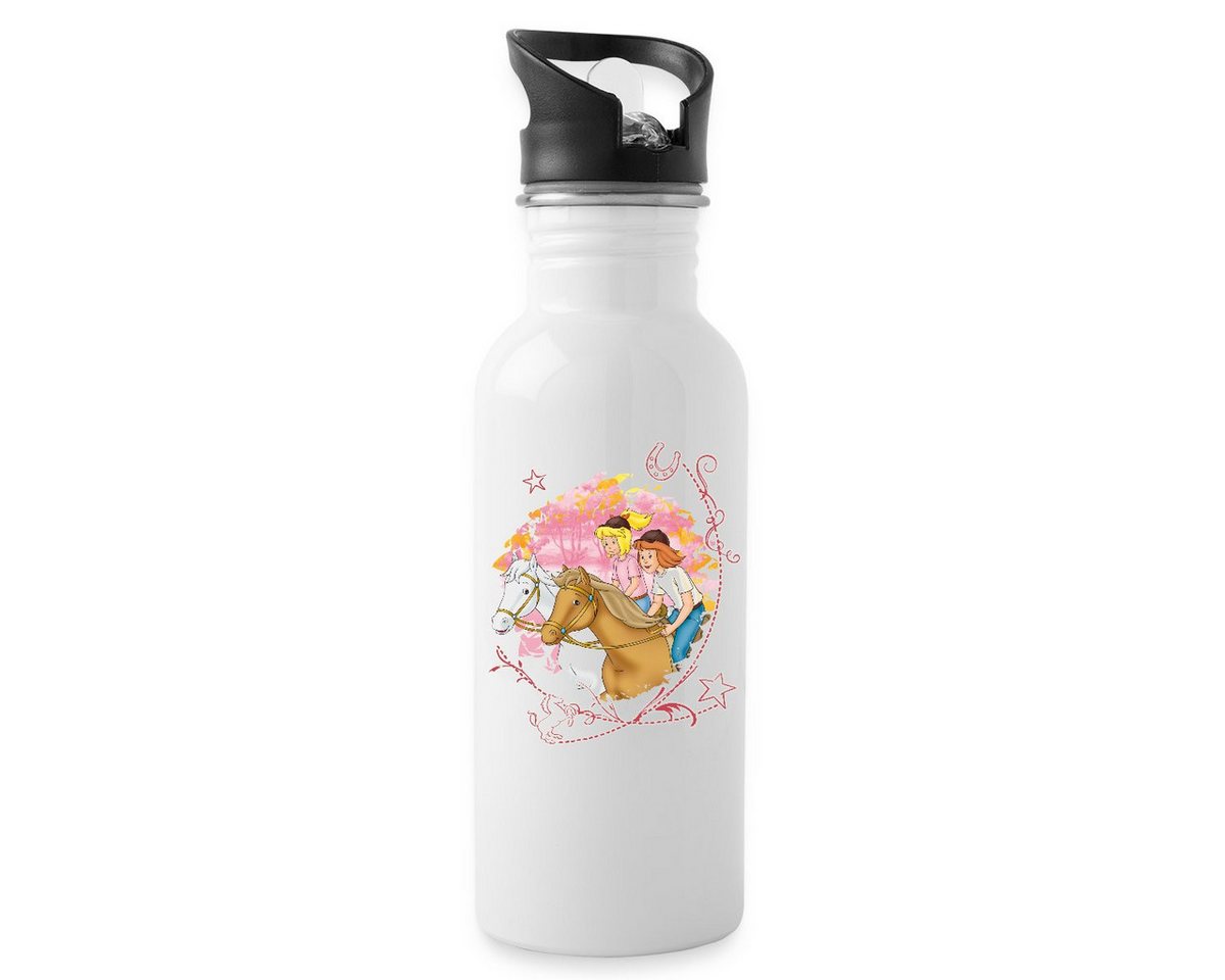 Spreadshirt Trinkflasche Bibi Und Tina Wettreiten Im Wald Wasserflasche mit Strohhalm