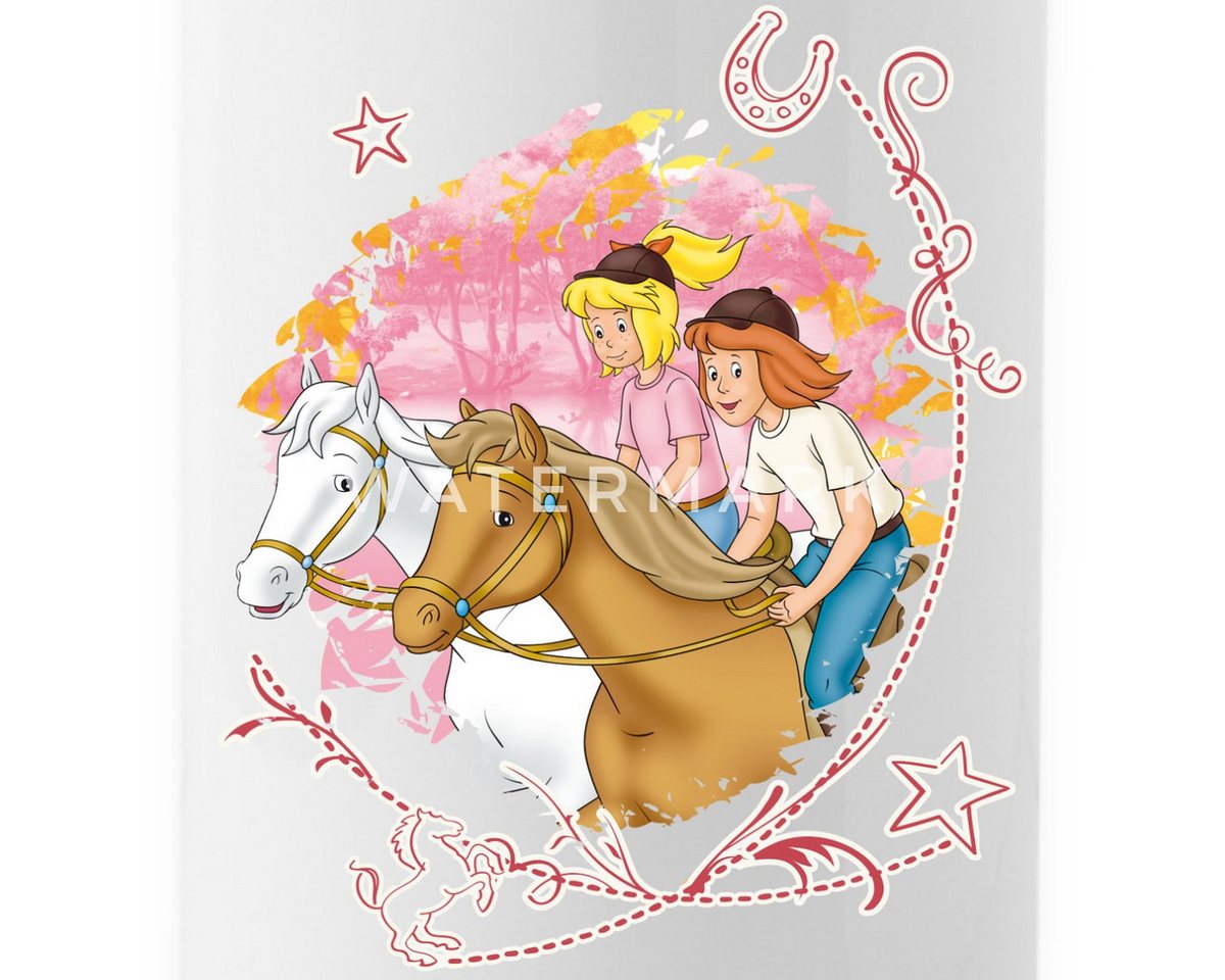 Spreadshirt Trinkflasche Bibi Und Tina Wettreiten Im Wald Wasserflasche mit Strohhalm Bild 2