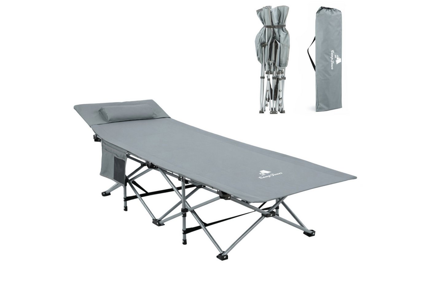 CampFeuer Campingliege Campingbett mit Kopfkissen, Anthrazit, bis 150 kg, 187 x 67 x 48 cm Hohe Belastbarkeit Bild 3