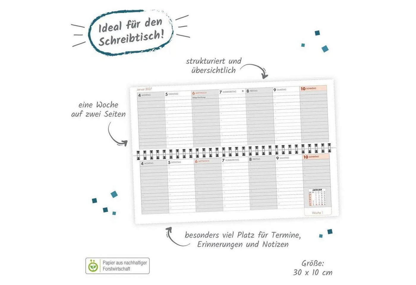 Trötsch Verlag Querkalender TRÖTSCH - Schreibtischquerkalender 2 (eine Woche 2 Seiten) 2027 Bild 2