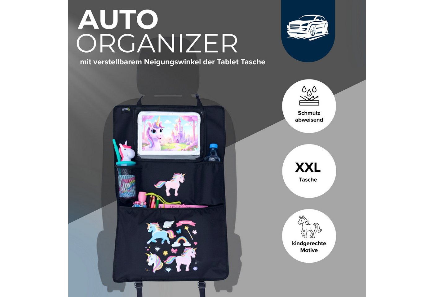 HECKBO Rücksitzorganizer KInder Auto Organizer Einhorn (1-tlg) Bild 4