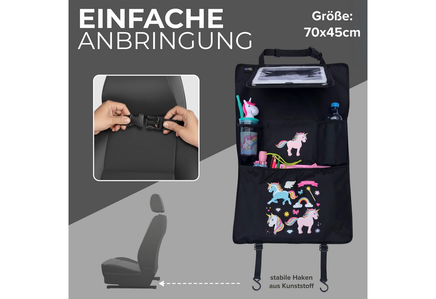 HECKBO Rücksitzorganizer KInder Auto Organizer Einhorn (1-tlg) Bild 5