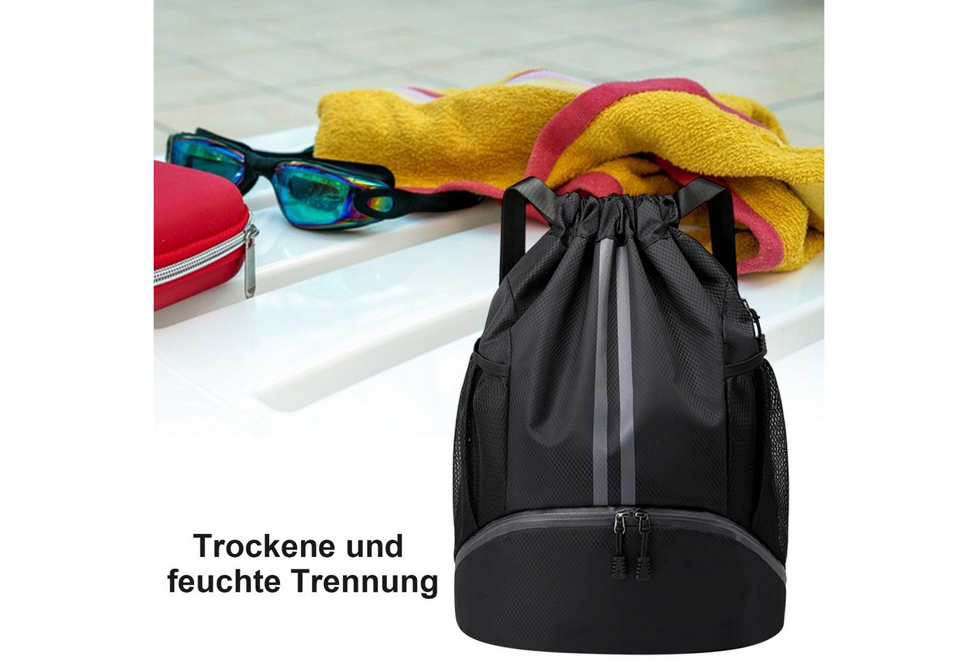 REDOM Rucksack Kordelzug Sporttasche Fitnessrucksack (Multifunktionaler Sportbeutel, 1-tlg., mit separatem Schuhfach, wasserdichtem Nassfach), Anti-Diebstahl Tasche für Outdoor Uni Arbeit Training Yoga Bild 2