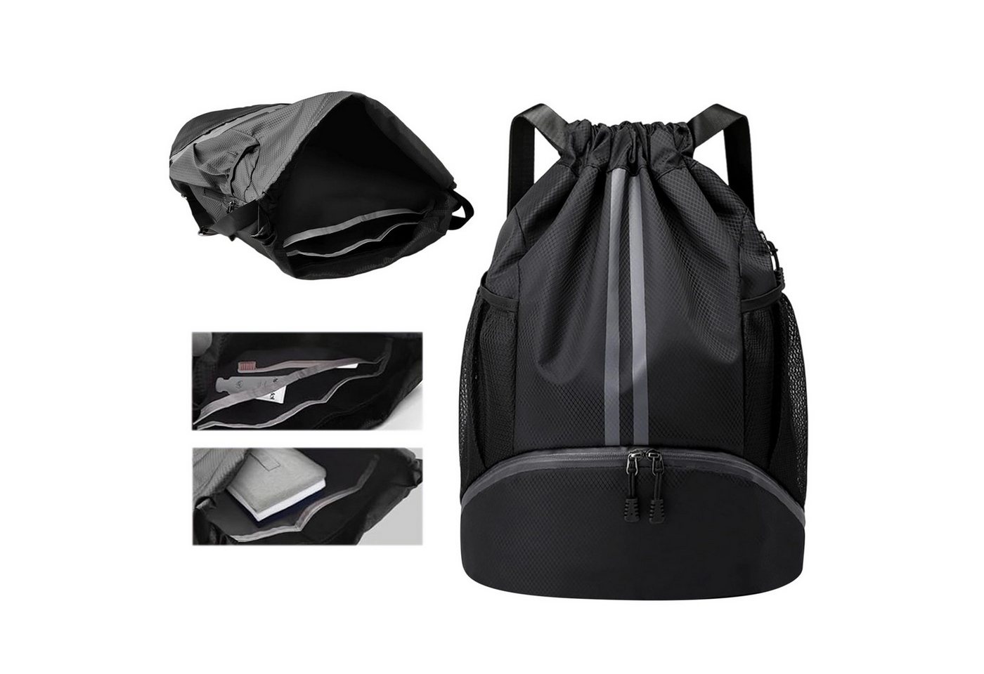REDOM Rucksack Kordelzug Sporttasche Fitnessrucksack (Multifunktionaler Sportbeutel, 1-tlg., mit separatem Schuhfach, wasserdichtem Nassfach), Anti-Diebstahl Tasche für Outdoor Uni Arbeit Training Yoga Bild 3