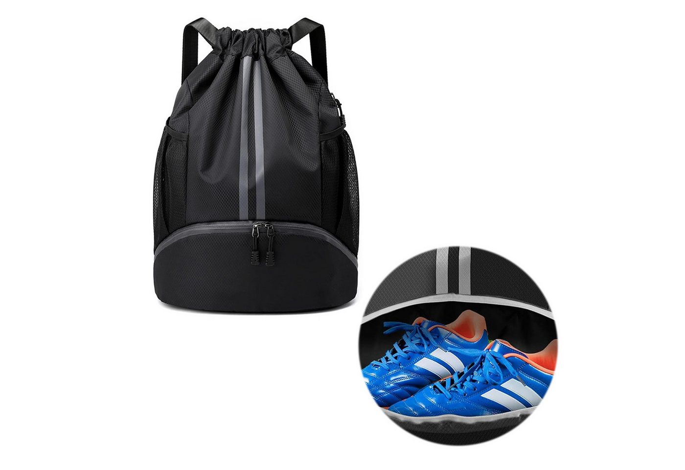 REDOM Rucksack Kordelzug Sporttasche Fitnessrucksack (Multifunktionaler Sportbeutel, 1-tlg., mit separatem Schuhfach, wasserdichtem Nassfach), Anti-Diebstahl Tasche für Outdoor Uni Arbeit Training Yoga Bild 4
