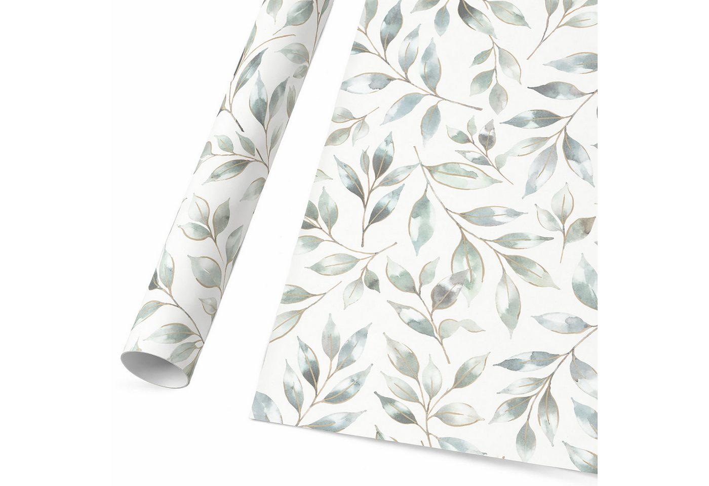 Star Geschenkpapier, Geschenkpapier Eukalyptus Blätter Motiv 70cm x 2m Rolle Weiß / Grün Bild 2