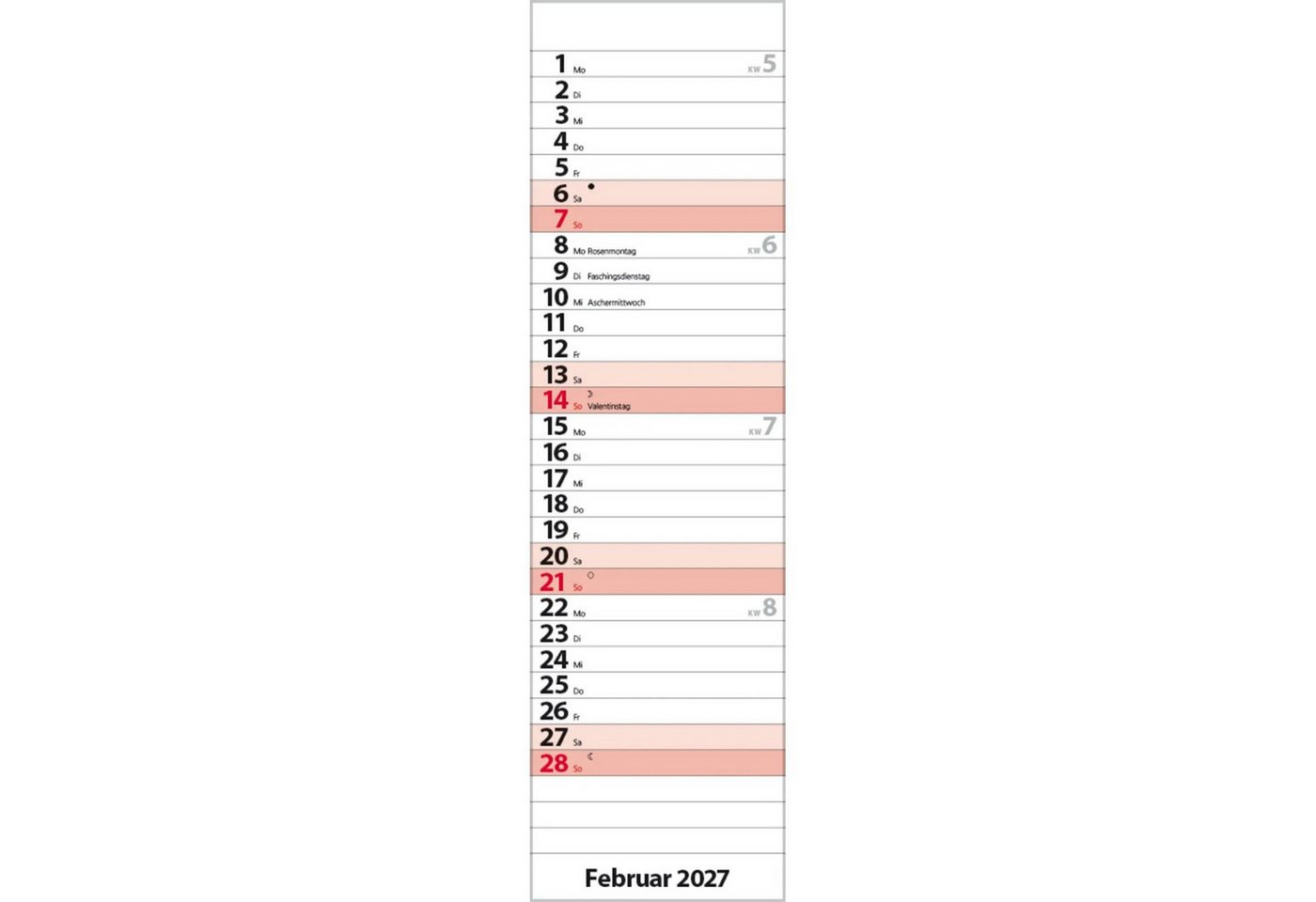 Korsch Verlag Wandkalender Streifenplaner Mini Rot 2027