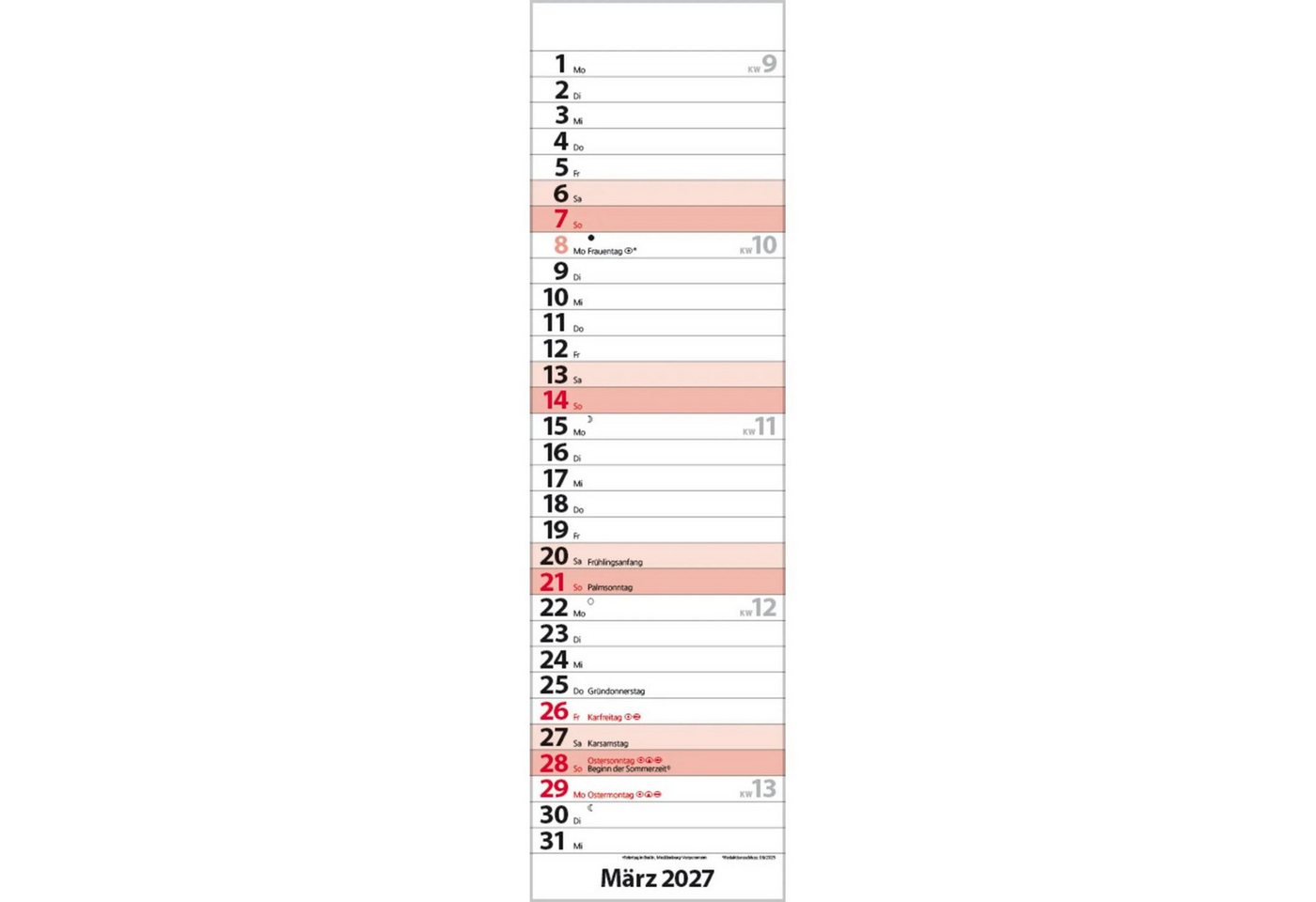 Korsch Verlag Wandkalender Streifenplaner Mini Rot 2027 Bild 2
