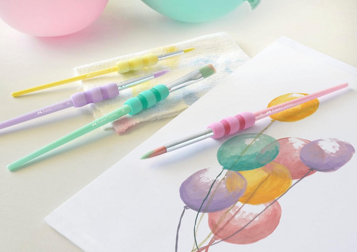 Faber-Castell Bastelmesser Faber-Castell Aquarellpinsel Pastell Soft-Touch 4er-Set Gr. 4 8 10 12 Bild 2