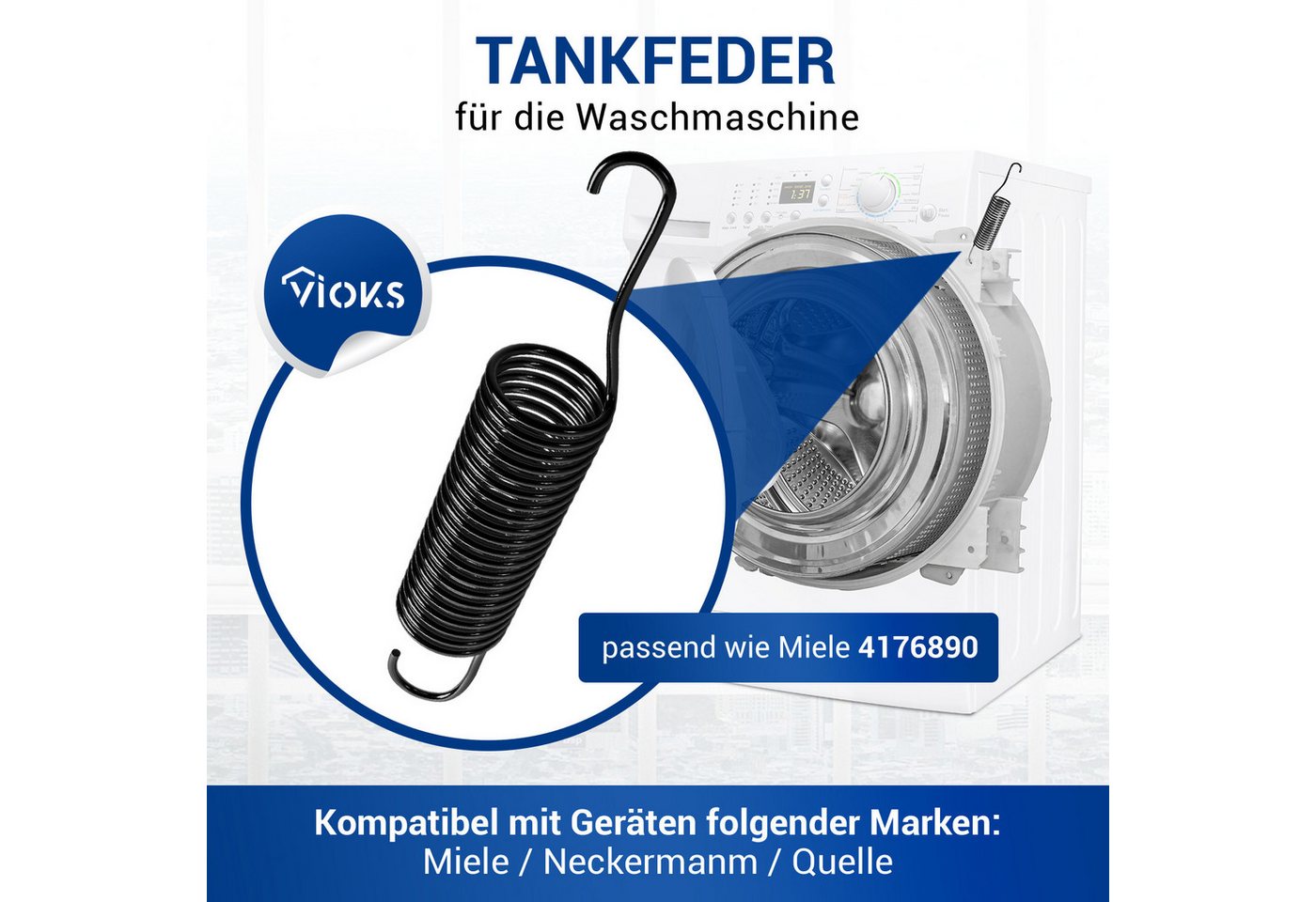 VIOKS Druckfeder Ersatz für Miele 4176890 (4 St), Zugfeder für Bottich Waschmaschine Bild 4
