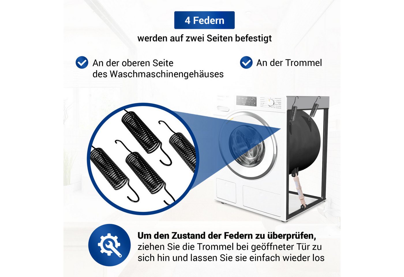VIOKS Druckfeder Ersatz für Miele 4176890 (4 St), Zugfeder für Bottich Waschmaschine Bild 5