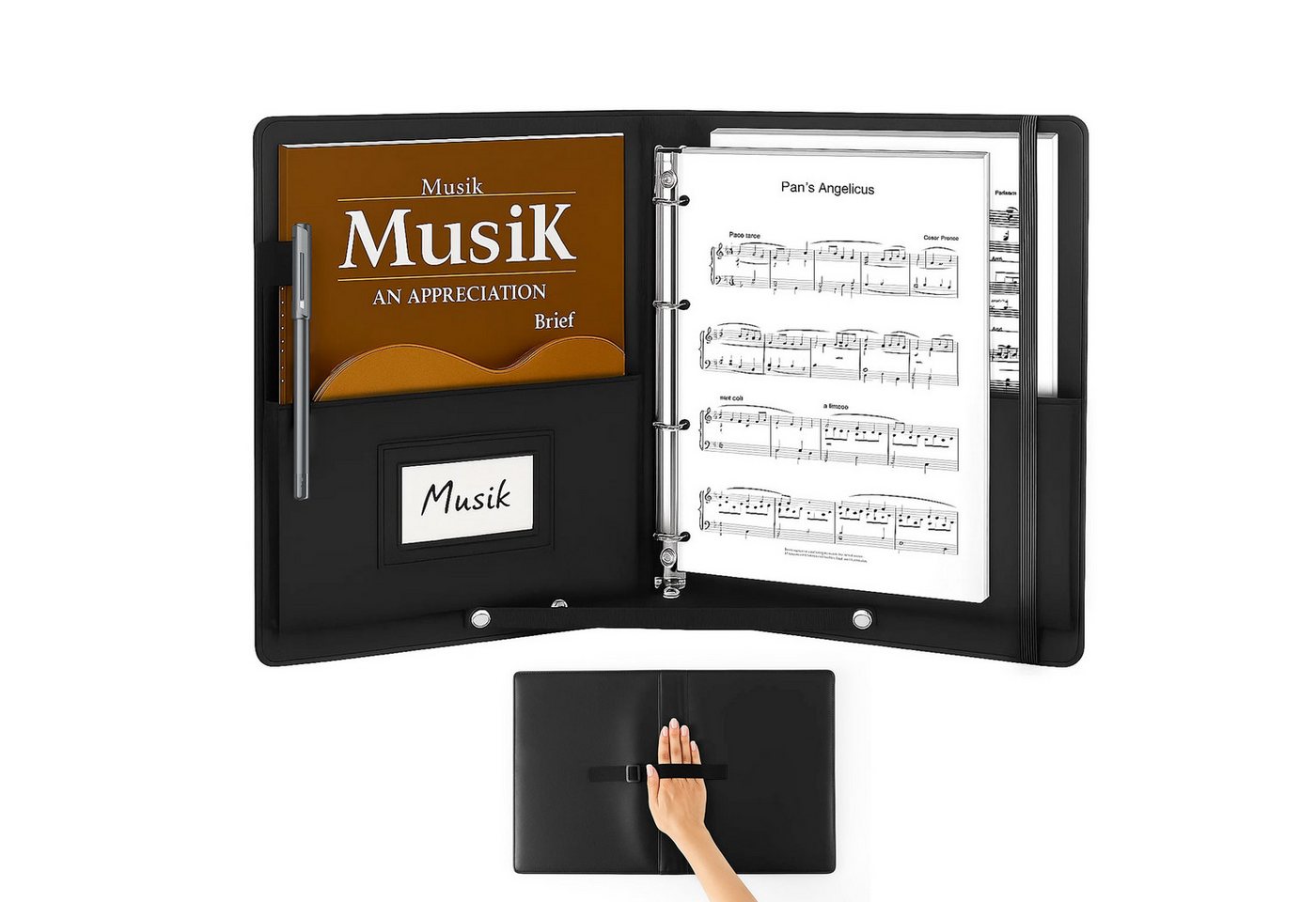 Youyijia Präsentationsordner Musiknoten-Ordner A4 aus Weichem Kunstleder, Schwarz Stabile Chormappe