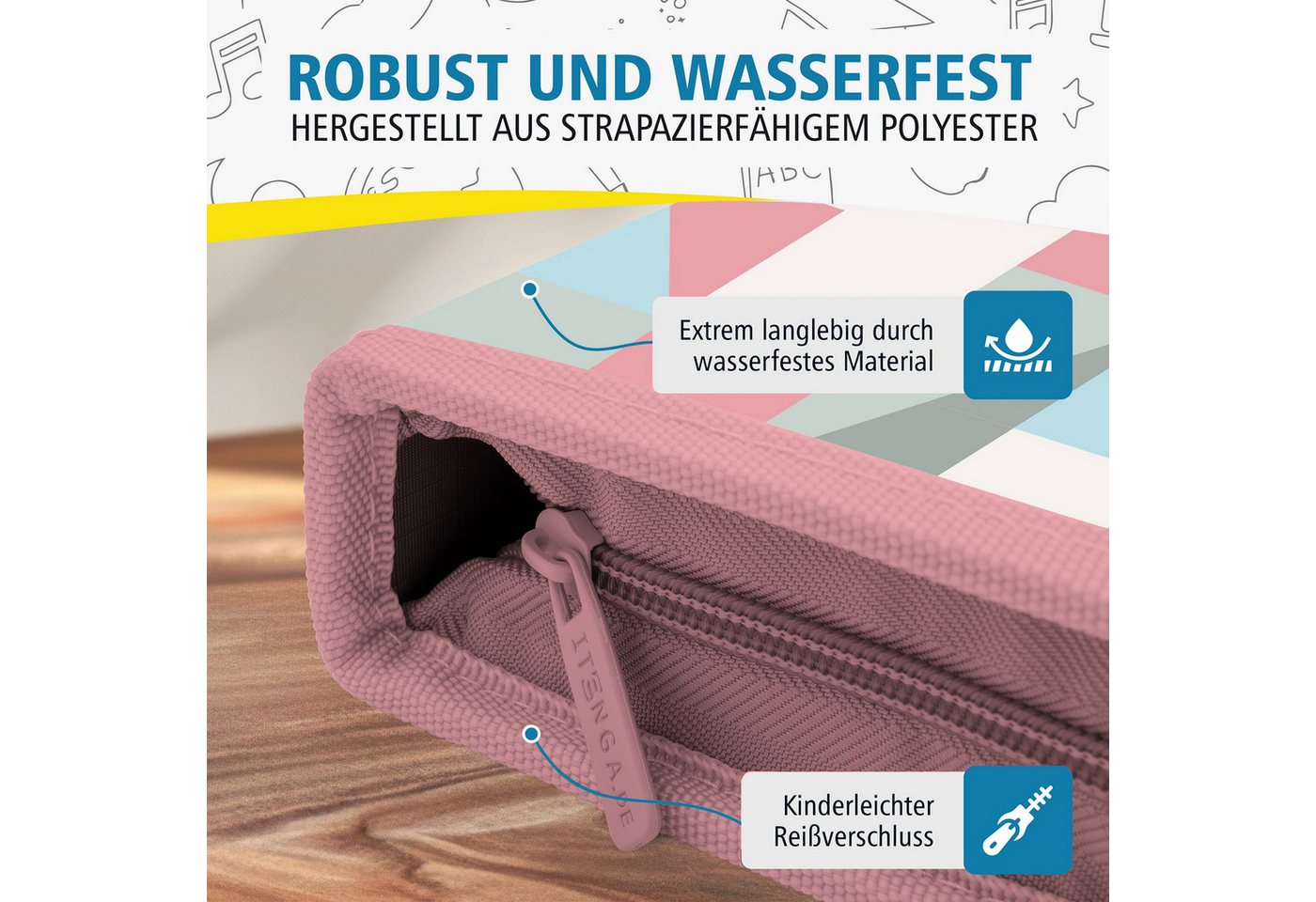 itenga Federmäppchen itenga Schüler-Etui Mäppchen Muster pastell 28 teilig (gefüllt) 1-Zipp Bild 2