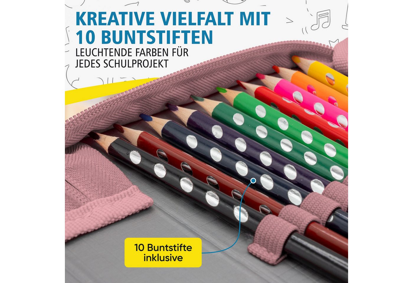 itenga Federmäppchen itenga Schüler-Etui Mäppchen Muster pastell 28 teilig (gefüllt) 1-Zipp Bild 3